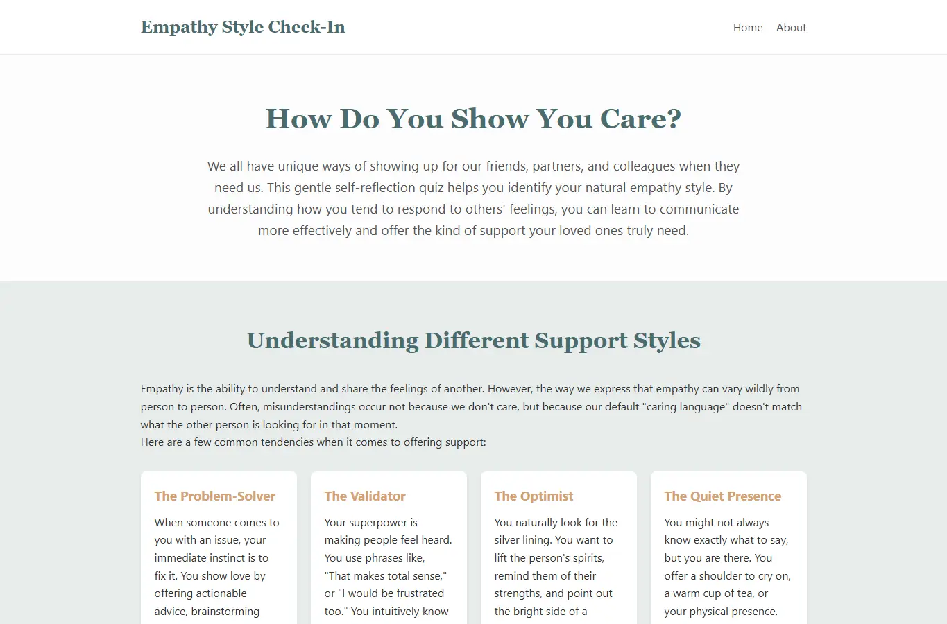 Screenshot of Empathy Style Check-In interface showing the project page in use